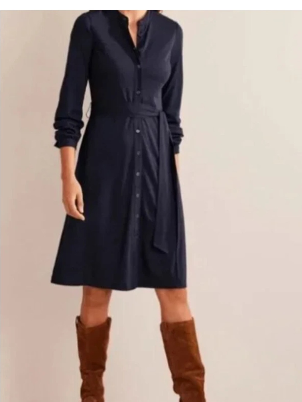 Boden NWT Julia 6P Navy Button-Front Shirt Dress with Tie Waist